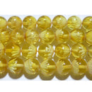 天然ゴールデンアンバー（天然琥珀）丸玉8mm（睡蓮の花、内彫）A （天然石ビーズ）