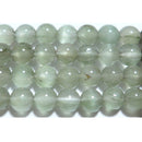 水晶丸玉6mm（山梨県産：キャッツアイグリーンルチルクォーツ系）A- （天然石ビーズ）
