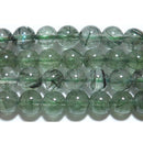 グリーントルマリン入り水晶丸玉6mm（グリーンルチルクォーツ）A+ （天然石ビーズ）