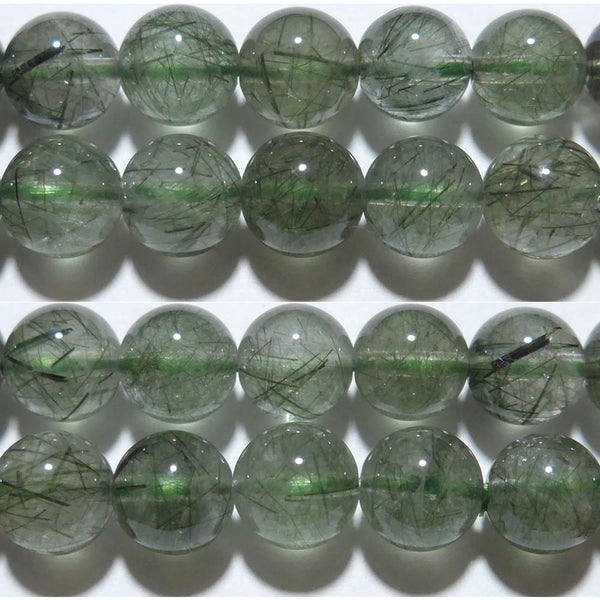 グリーントルマリン入り水晶丸玉10mm（グリーンルチルクォーツ）A+ （天然石ビーズ）