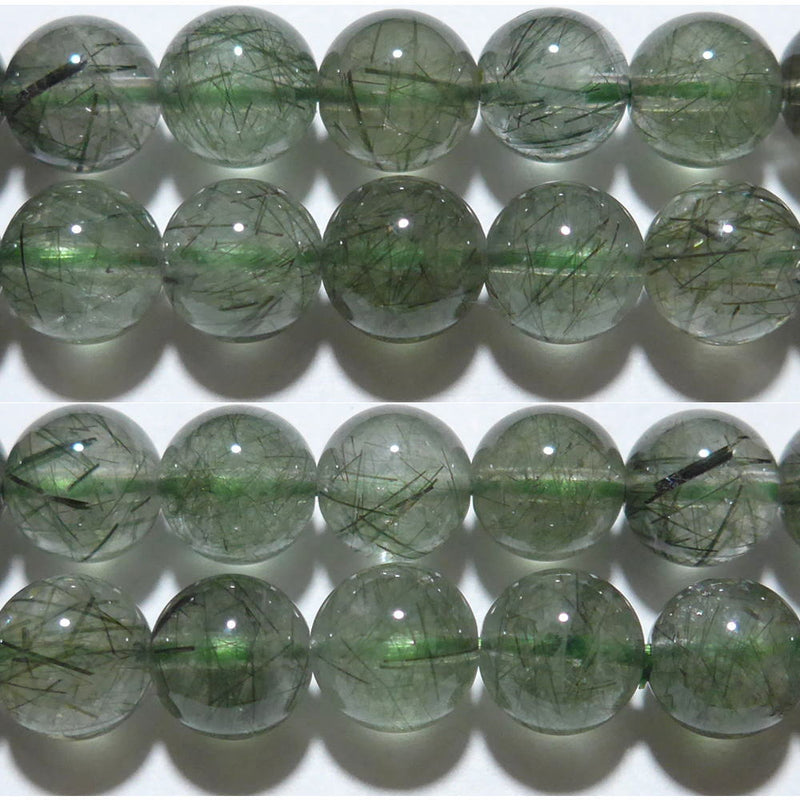 グリーントルマリン入り水晶丸玉10mm（グリーンルチルクォーツ）A+ （天然石ビーズ）