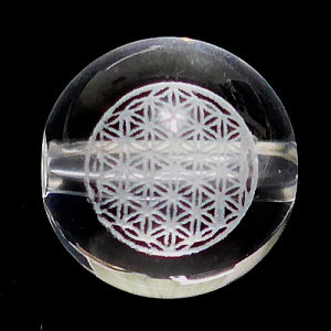 水晶丸玉10mm（神聖幾何学模様彫り：フラワーオブライフ）A （天然石ビーズ）