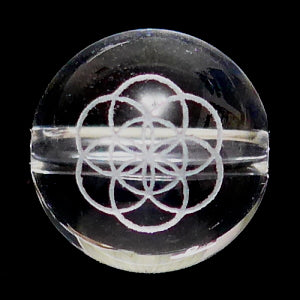 水晶丸玉10mm（神聖幾何学模様彫り：シードオブライフ）A （天然石ビーズ）
