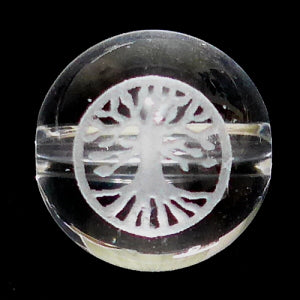 水晶丸玉10mm（神聖幾何学模様彫り：ツリーオブライフ）A （天然石ビーズ）