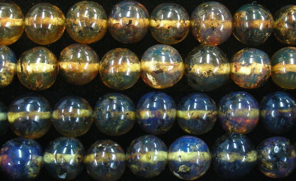 ブルーアンバー（琥珀）丸玉11-12mm （天然石ビーズ）