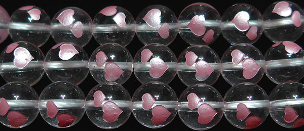水晶ダブルハート（ピンク）10mmA （天然石ビーズ）